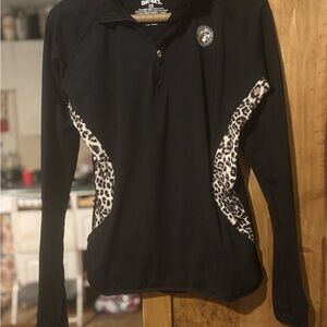 Women's Black Utility Jacket with Leopard Accents
